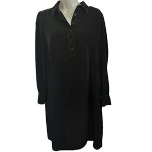 Hatch Maternity Clara Shirtdress Long Sleeve Button Front Black w/White Stiching